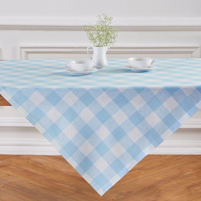 Solino Home 100% Pure Linen Table Throw 52 x 52 Inch | Buffalo Check