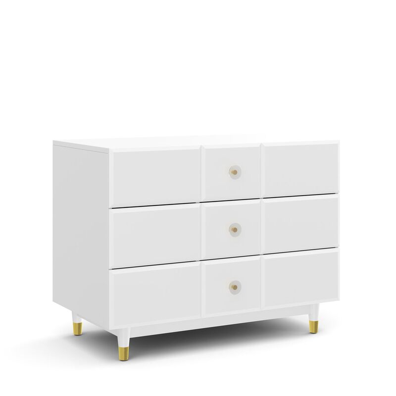 Aviary 3-Drawer Dresser with Gold Hardware, White