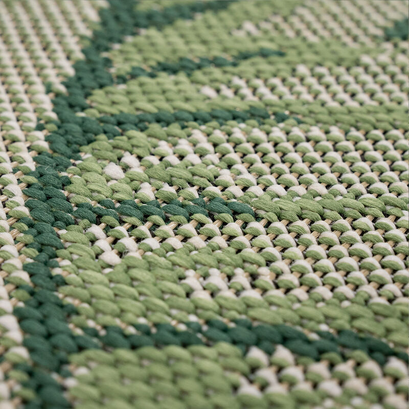 Green Beige Outdoor Rug with Tropical Palm Leaf Design for Patio