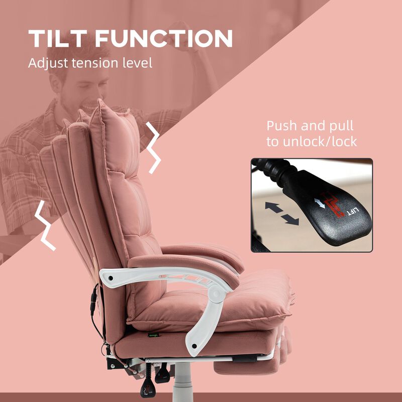 Pink Microfiber Heated Recliner: 6 Vibration Points, Footrest