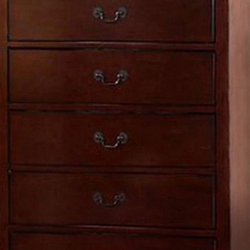 Decorously Functional Pine Wood, Plywood & Birch Veneer Chest, Cherry-Benzara