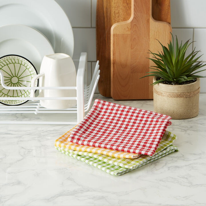 Set of 4 Red and Green Gingham Patterned Lakehouse Dishcloths 13"