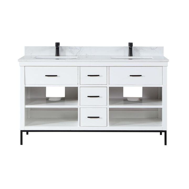 Altair 60 Double Bathroom Vanity Set in White without Mirror