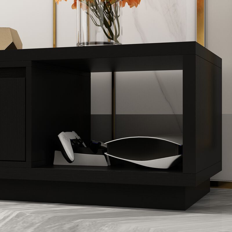 Extendable TV Stand Entertainment Center Black Wood Media Console Fits TV up to 120 in., With Drawers (65.4-106.3"W)