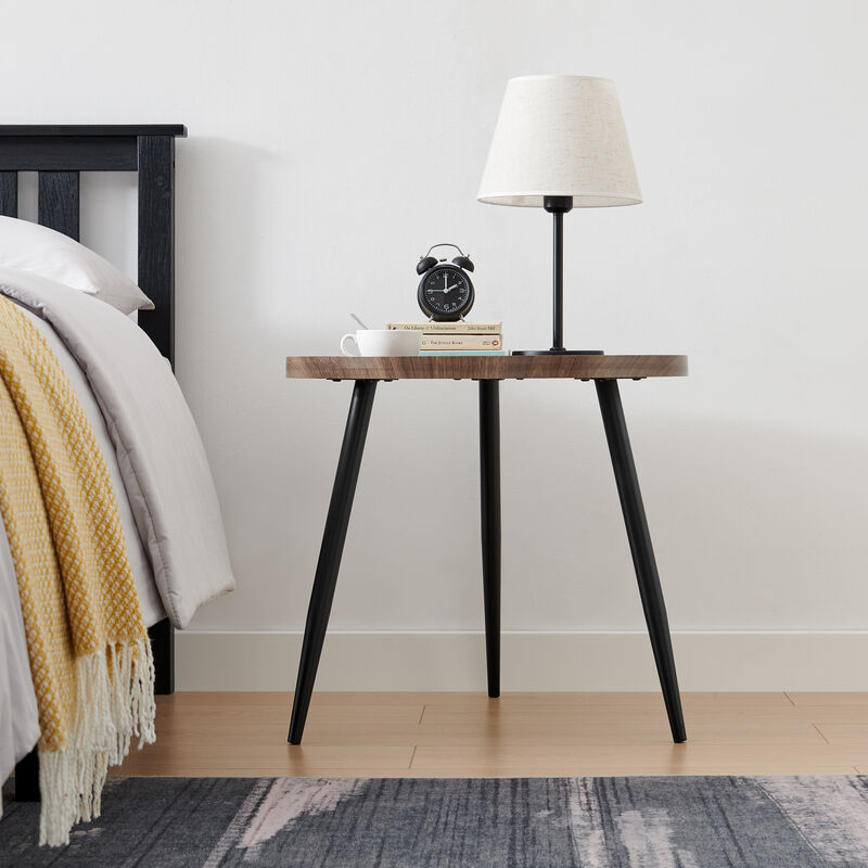 Paxton Raised Lip Edge Side Table with Modern Black Metal Taper Legs - Round
