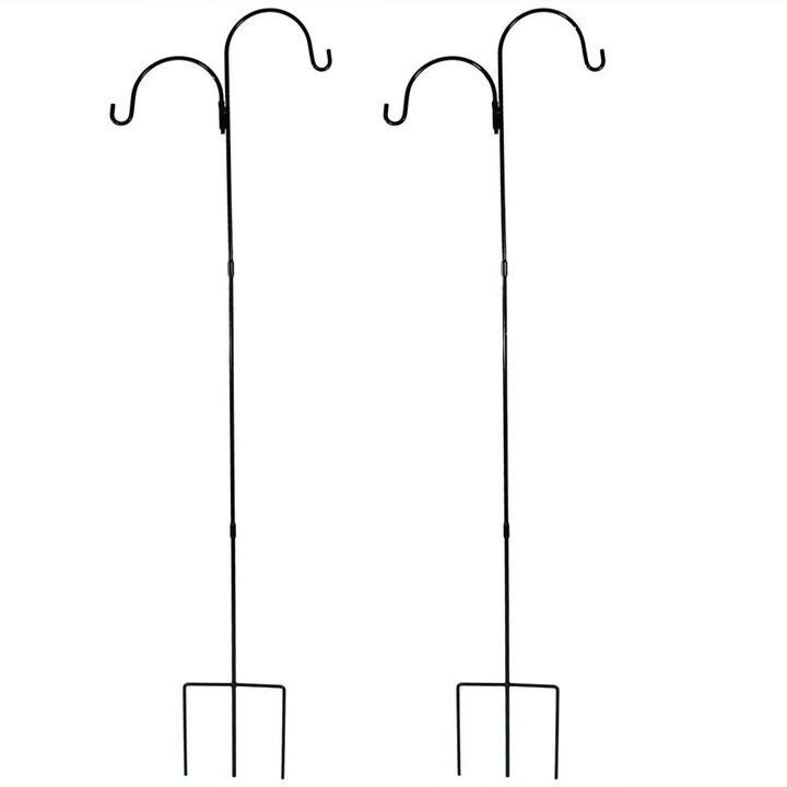 Sunnydaze Black Steel Hanging Double Shepherd Hooks - 84 in - Set of 2