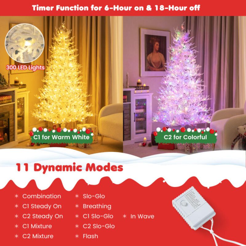 Hivvago 6 Feet Artificial Xmas Tree with 383 PE Branch Tips and 300 LED Lights