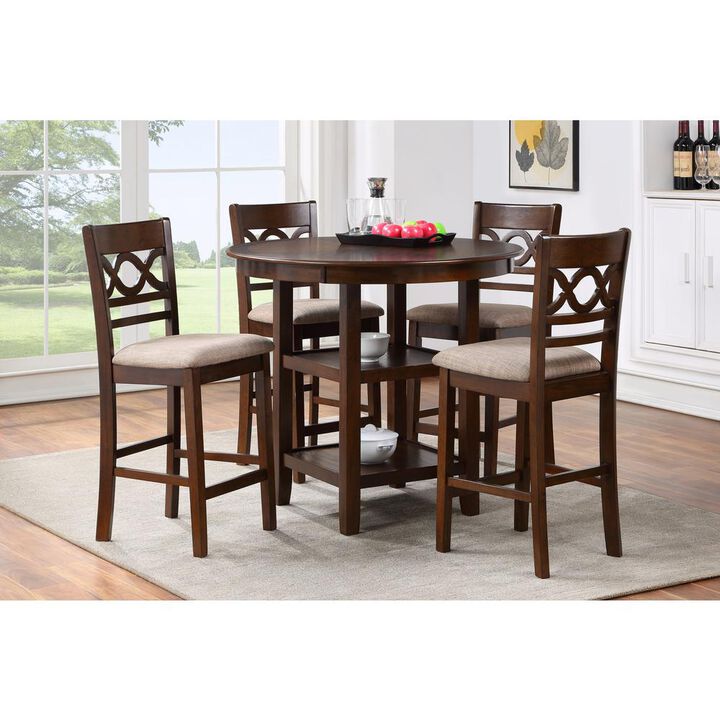 New Classic Furniture Furniture Cori 5-Piece Solid Wood Counter Set in Brown