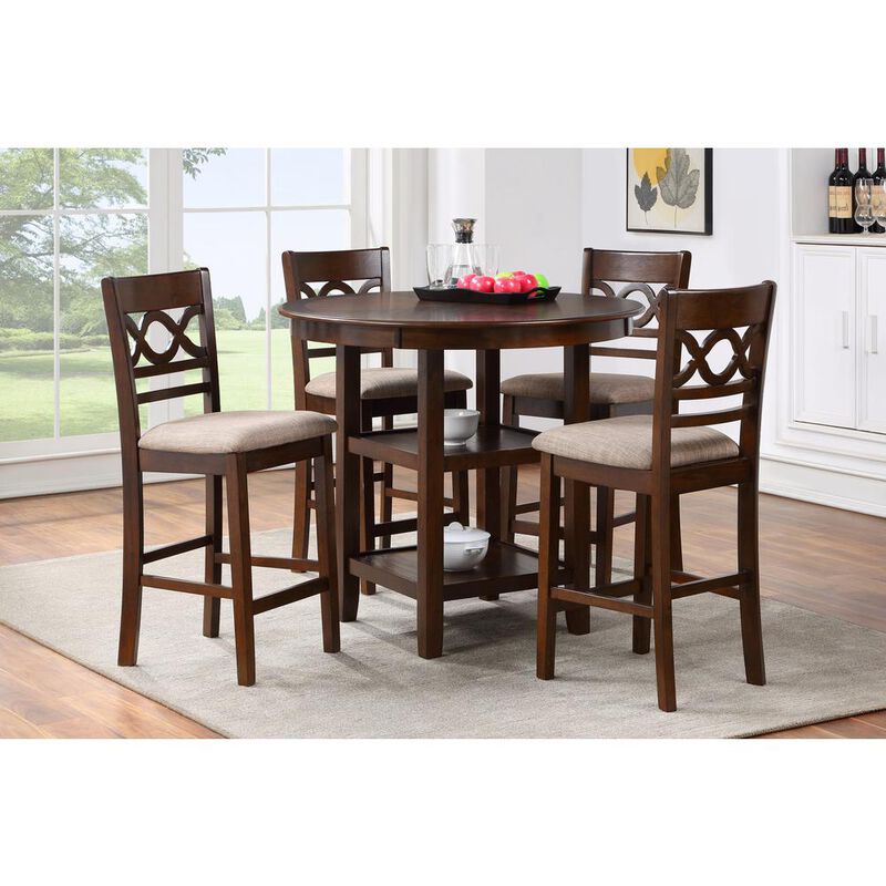 New Classic Furniture Furniture Cori 5-Piece Solid Wood Counter Set in Brown