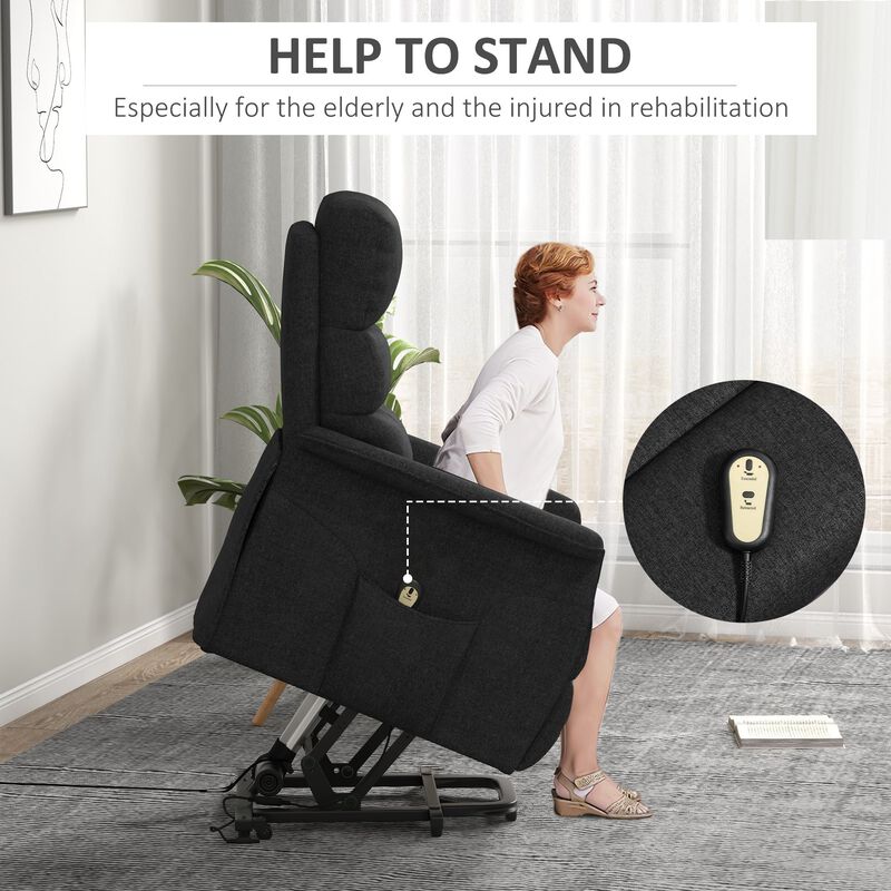 Power Lift Chair for Ease-Loving Adults, Electric Lift Recliner Chair with Remote Control, Side Pockets for Living Room, Black