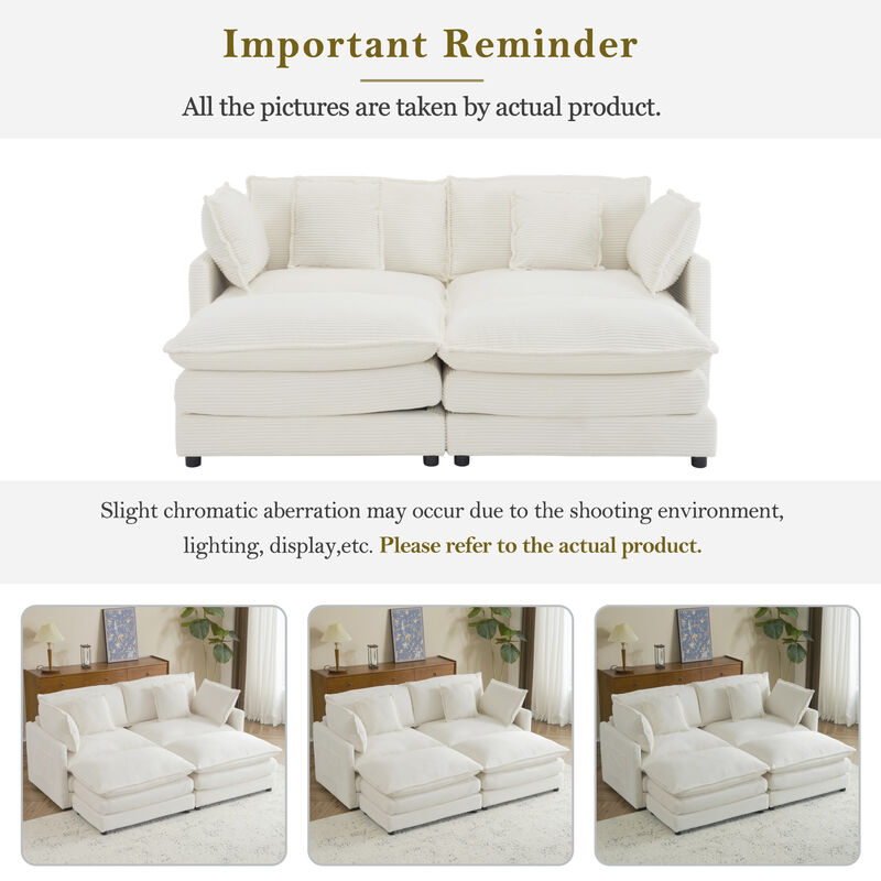 Merax Corduroy Sectional Sofa with Side Storage Pockets