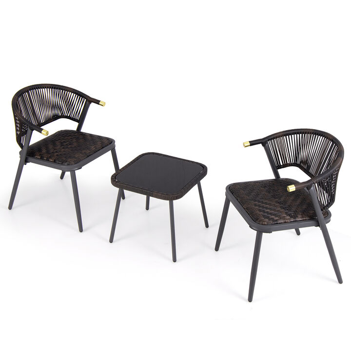 3-Piece Patio Rattan Furniture Set – Outdoor Lounge Chairs and Coffee Table for Backyard