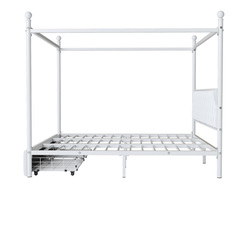 Merax Metal Canopy Platform Bed with Upholstered Headboard