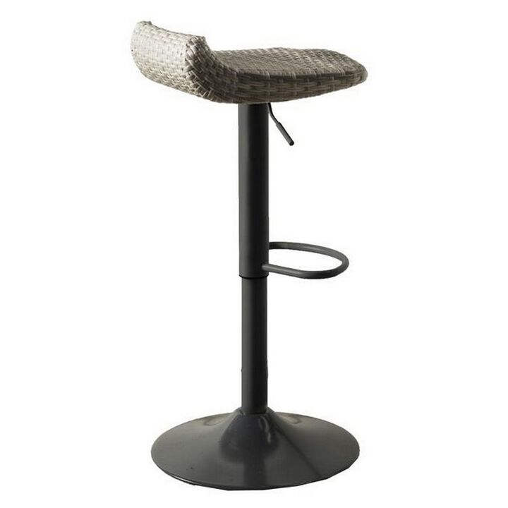 Max 34 Inch Outdoor Barstool, Gray Resin Woven Wicker, Foldable, Set of 2-Benzara