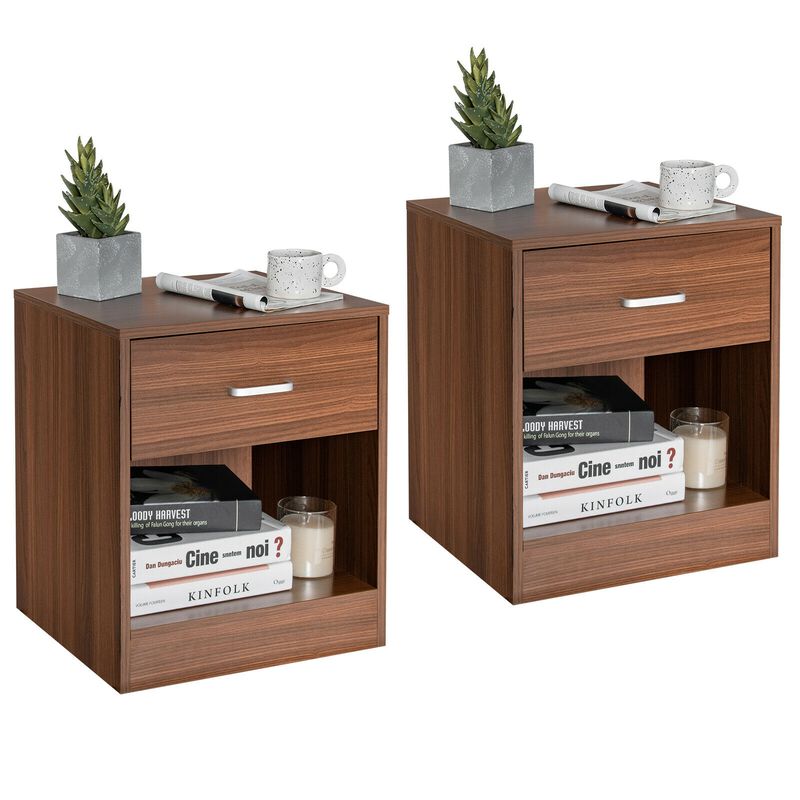 Set of 2 Modern Nightstand with Storage Drawer and Cabinet