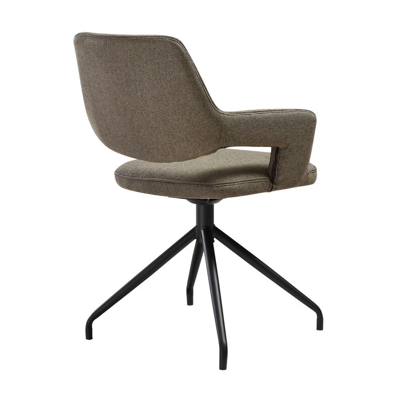 Samy 23 Inch Swivel Dining Chair Set of 2, Curved Back, Brown, Black Legs - Benzara