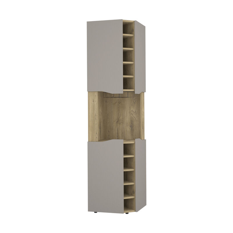 DEPOT E-SHOP Mecca Corner Bar Cabinet, Ten Built-in Wine Rack, Macadamia / Taupe