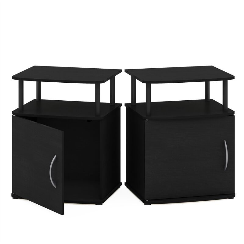 Furinno JAYA End Side Sofa Table/Nightstand with Door, 2-Pack, PVC Tubes, Black Wood