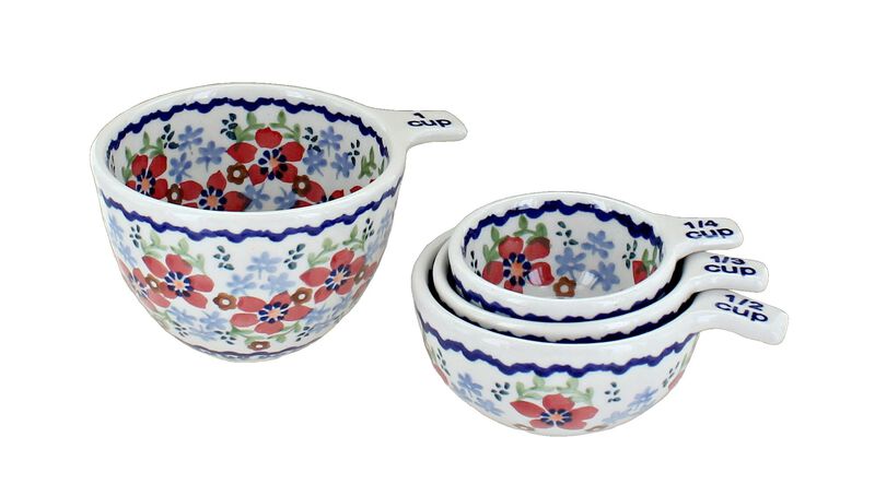 Blue Rose Polish Pottery Garden Bouquet Measuring Cup Set