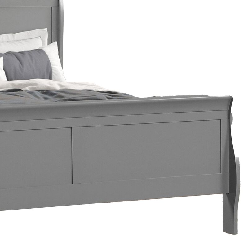 Ryla Queen Size Bed, Sleigh Panel Headboard, Classic Light Gray Solid Wood