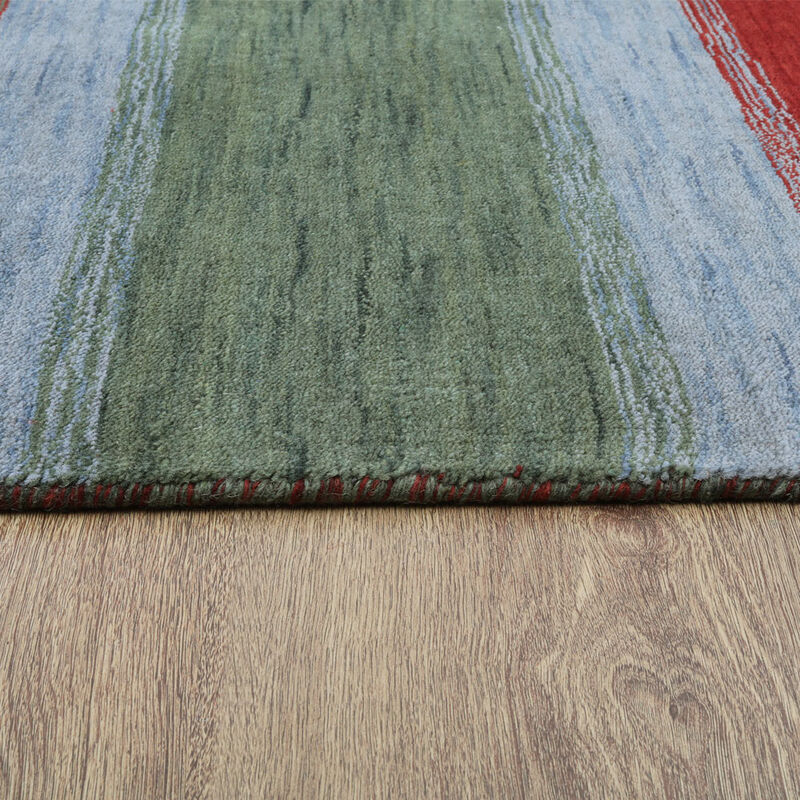 RUGSOTIC CARPETS HAND KNOTTED LOOM WOOL ECO-FRIENDLY AREA RUGS  - 8'x10', Rectangle, Green Blue Color, Contemporary Modern Design, High Pile Thick Handmade Anti Skid Rugs for Living Room (L00214)