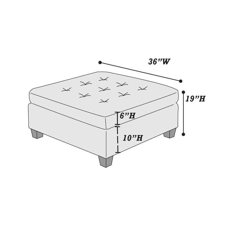 Tufted Cocktail Ottoman Antique Grey Breathable Leatherette 1 Piece Cushion Ottoman Seat Wooden Legs