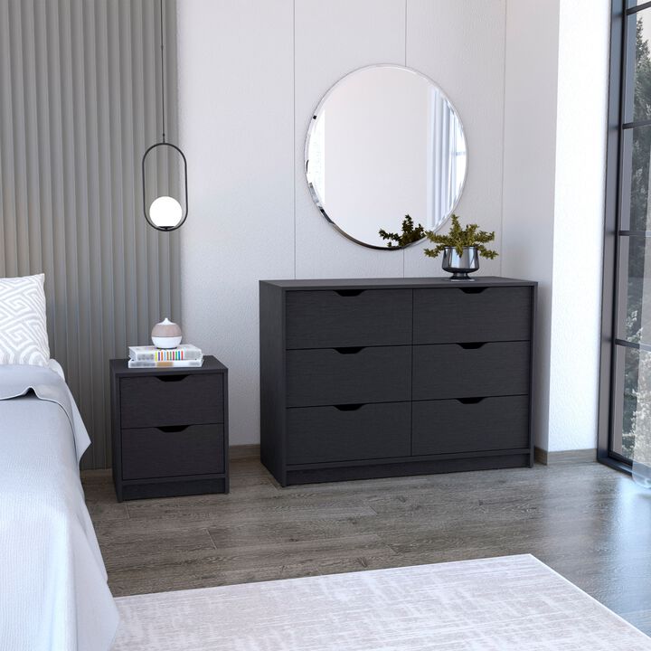 Bennett 2 Piece Bedroom Set, Nightstand + Dresser, Black