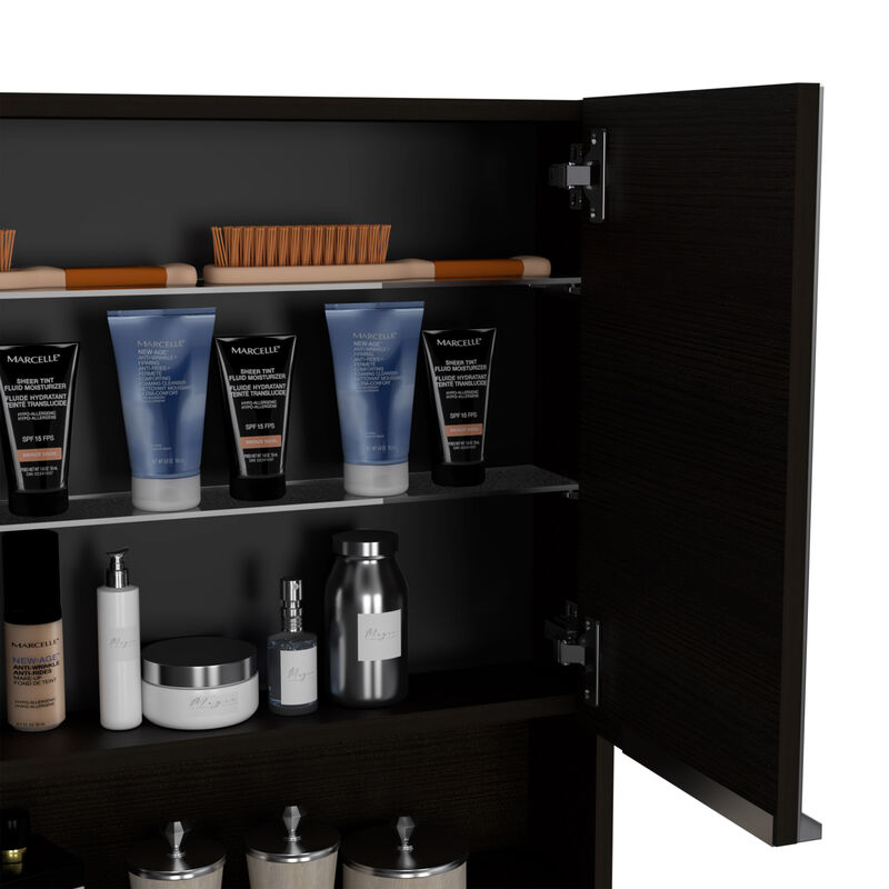 DEPOT E-SHOP Tatacoa Mirror Medicine Cabinet, One Open Shelf, Three Interior Shelves, Black