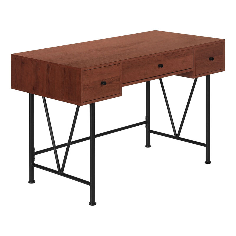 Monarch Specialties I 7671 Computer Desk, Home Office, Laptop, Storage Drawers, 48"L, Work, Metal, Laminate, Brown, Black, Transitional