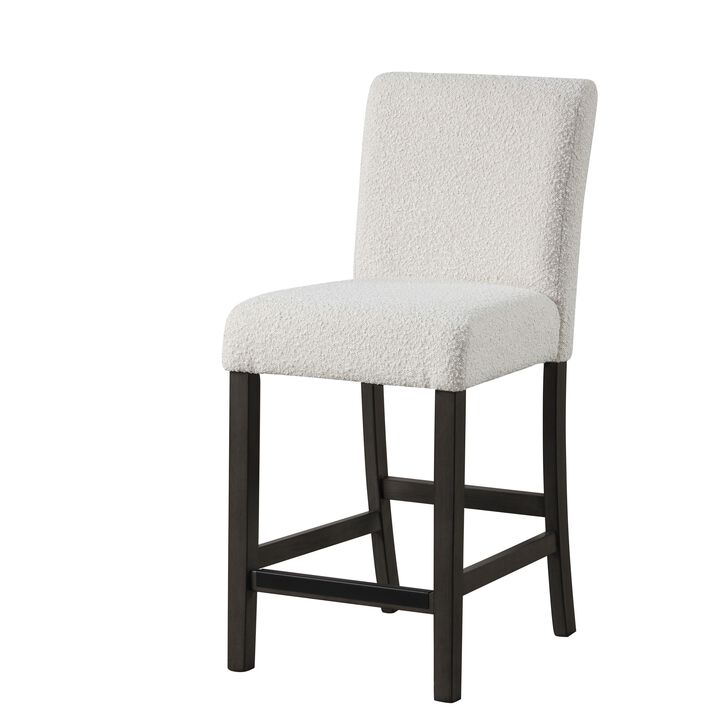 Ghy Counter Height Chair Set of 2, White Fabric, Solid Acacia Wood - Benzara