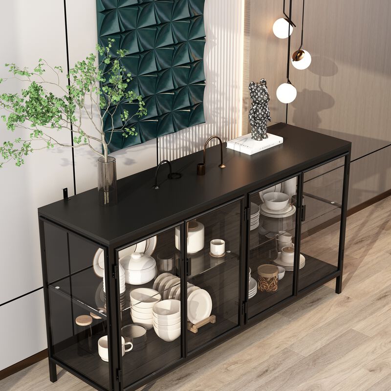 FUFU&GAGA Modern Black Sideboard, Sleek Wooden Buffet Cabinet with Ample Storage, Scratch-Resistant & Durable Design for Dining Room & Living Space,(55.1" W x 29.5" H x 15.7" D),Black