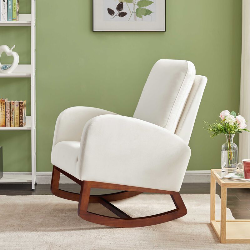 High Back Flannelette Rocking Chair with Side Pocket for Indoor Use