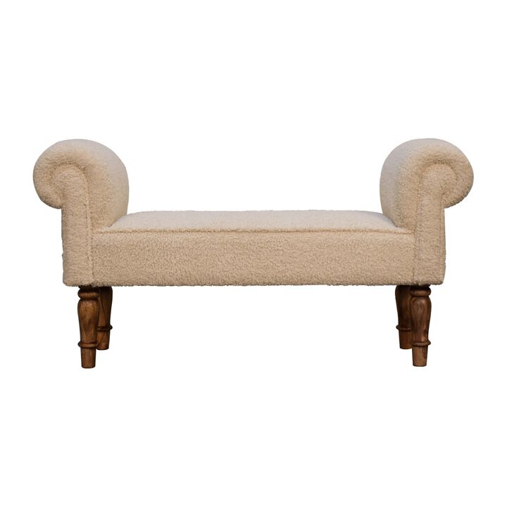 Upholstery Solid Wood Boucle Cream Bench