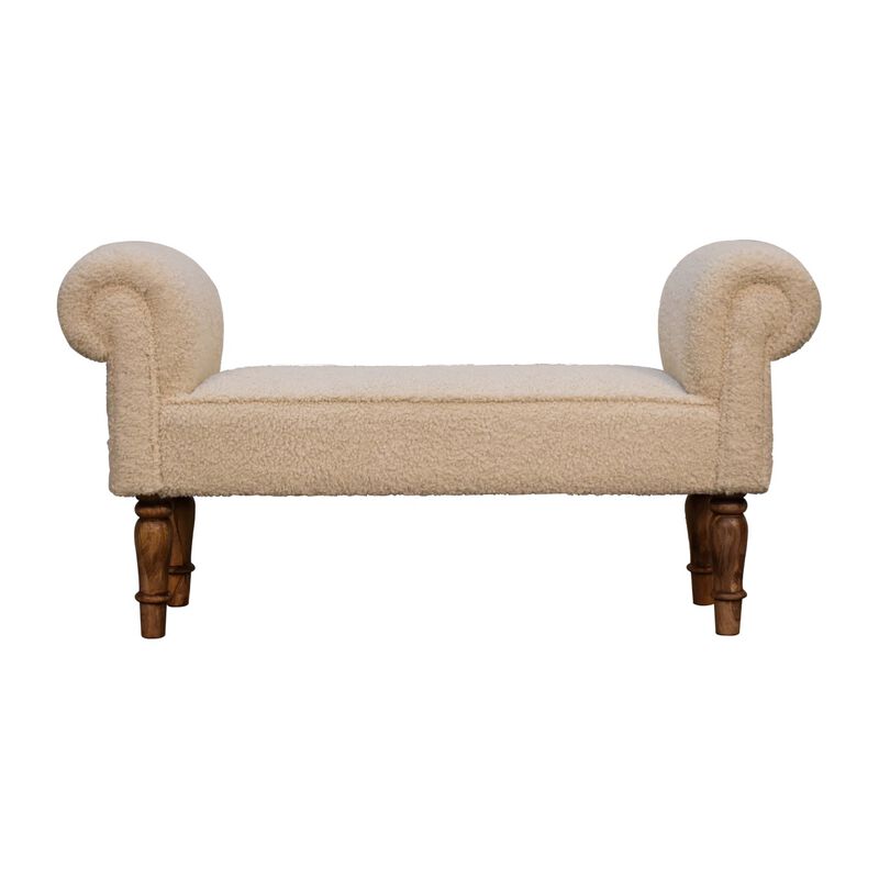 Upholstery Solid Wood Boucle Cream Bench