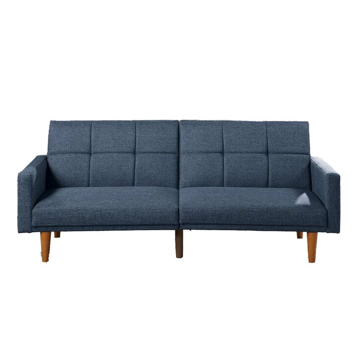 Fabric Adjustable Sofa with Square Tufted Back, Blue