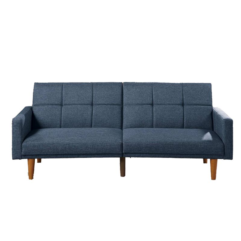 Fabric Adjustable Sofa with Square Tufted Back, Blue