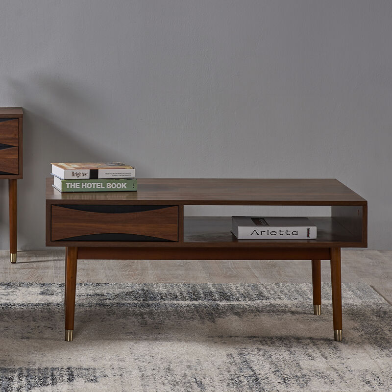 Teamson Home Dawson Modern Wooden Coffee Table with Storage, Walnut