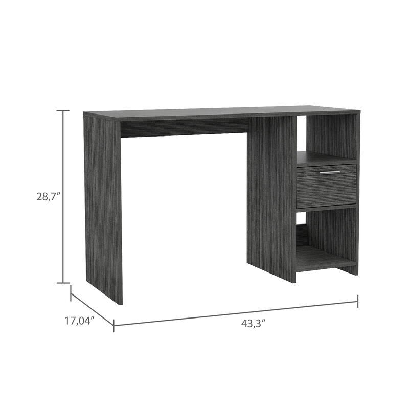 DEPOT E-SHOP Naxos Computer Desk with 1-Drawer and 2-Open Storage Shelves, Smokey Oak