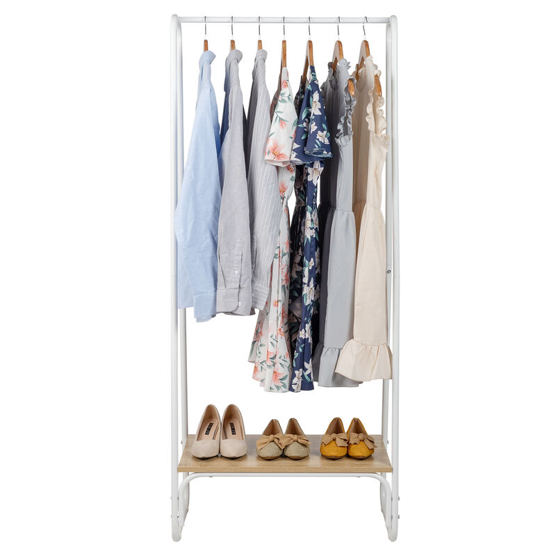 Freestanding Clothes Rack with Shelf, Adjustable Garment Rack for Clothing Storage