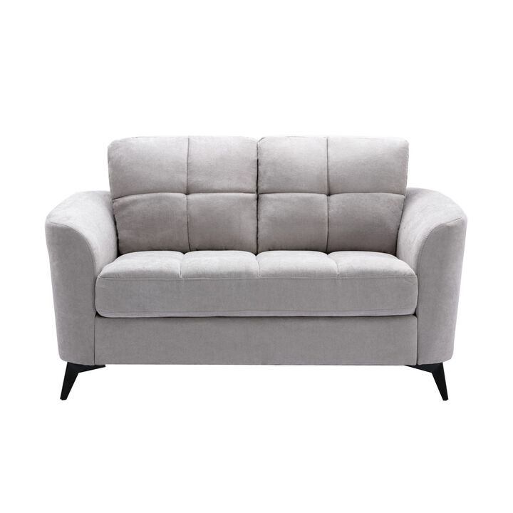 Odin 60 Inch Modern Loveseat, Tufted Cushions, Light Gray Velvet Upholstery-Benzara