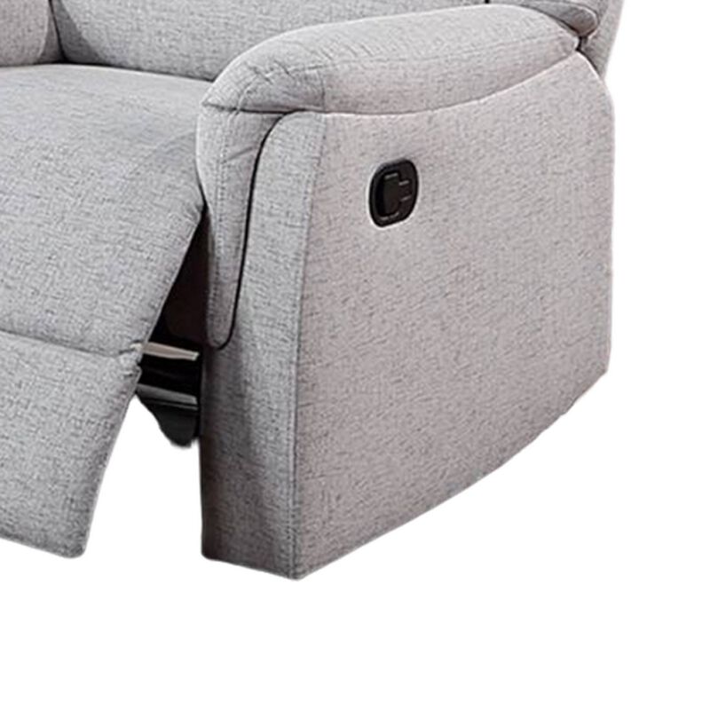 Ammy Manual Recliner Chair, Pillow Arms, Solid Wood, White Faux Burlap - Benzara