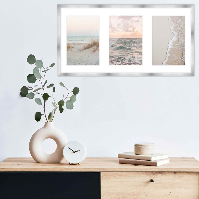 7.5x14.5 Wood Collage Frame with White Mat For 3 4x6 Pictures
