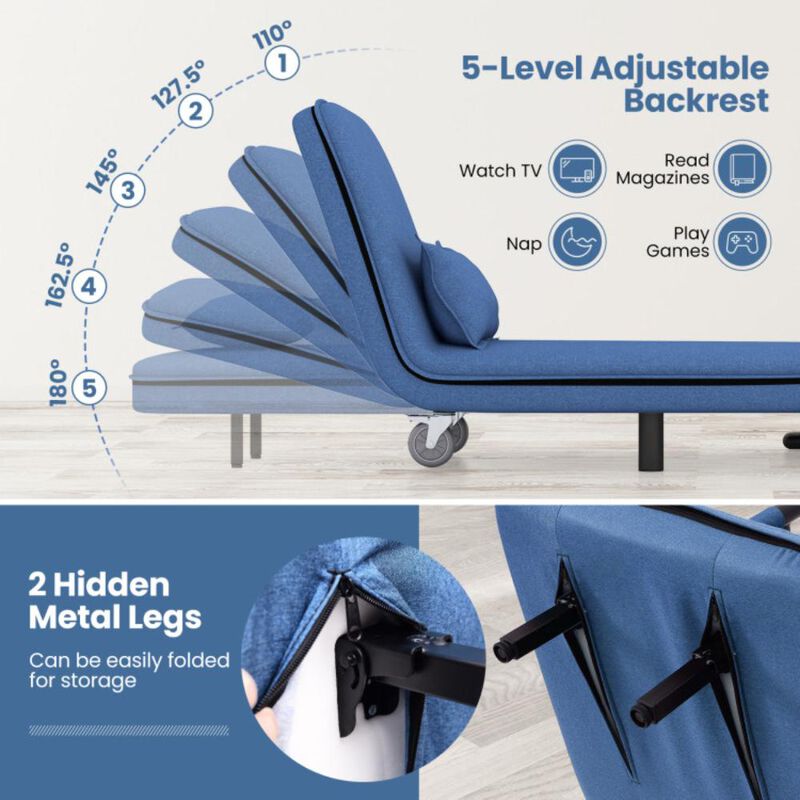 Hivvago 3-in-1 Convertible Sofa Bed with 5-Position Adjustable Backrest and Lumbar Pillow