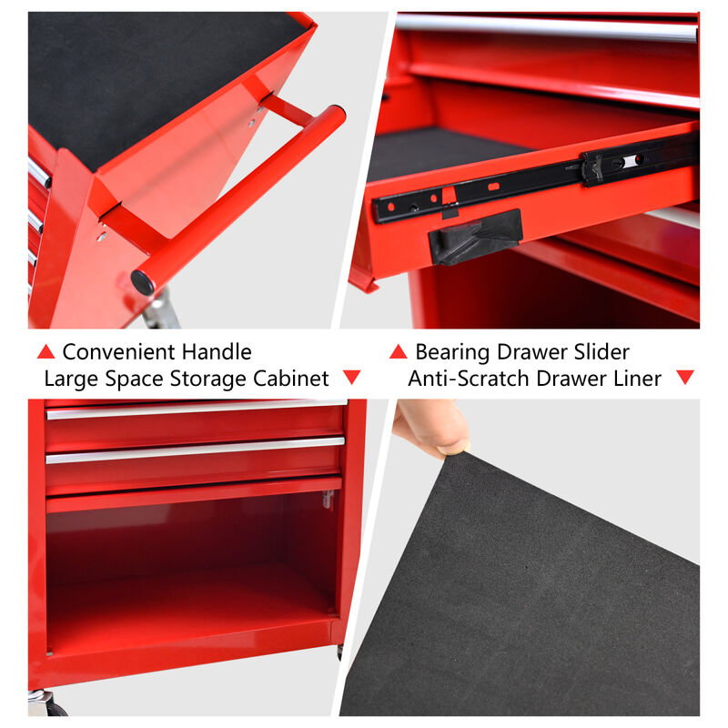 4 Drawers Multifunctional Red Tool Cart With Wheels