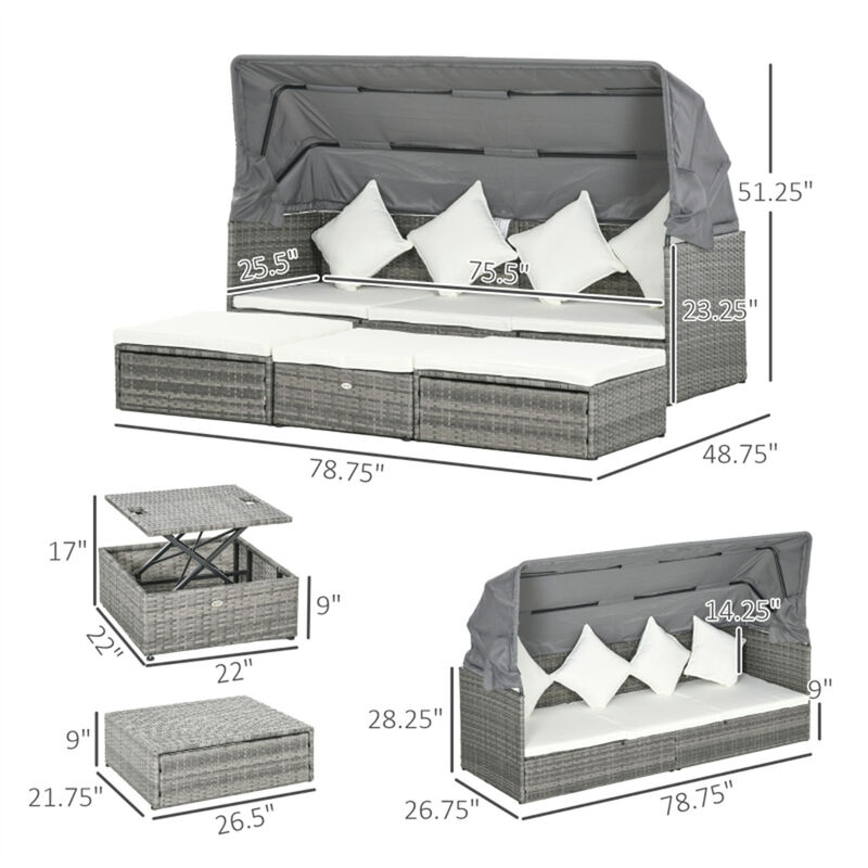 Outdoor Rattan Patio Set, 4-Piece Wicker Sofa & Table Set for Garden, Deck