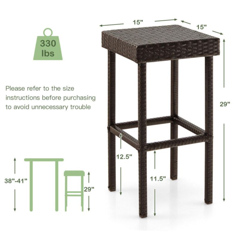Hivvago 2 Pieces Patio Rattan Wicker Bar Stool Chairs-Brown