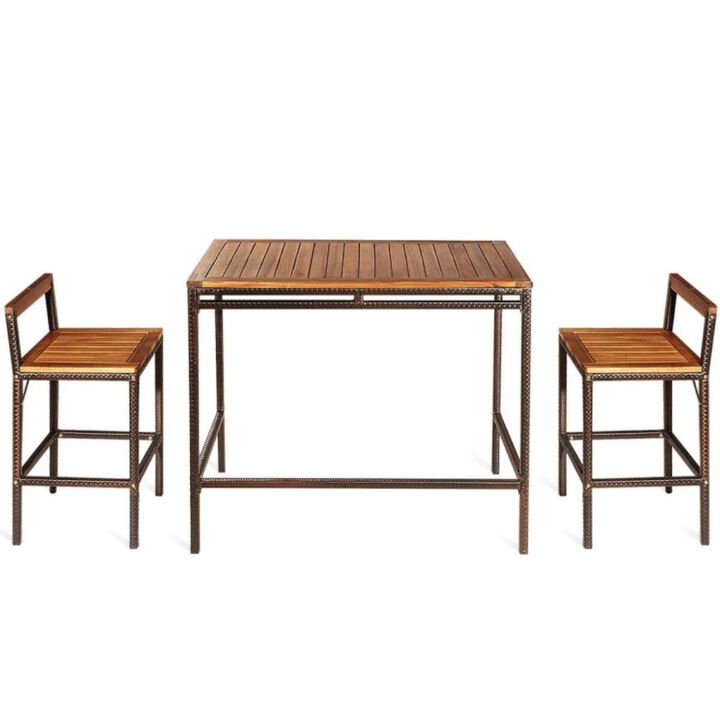 Hivvago 3 Pieces Patio Rattan Wicker Bar Dining Furniture Set