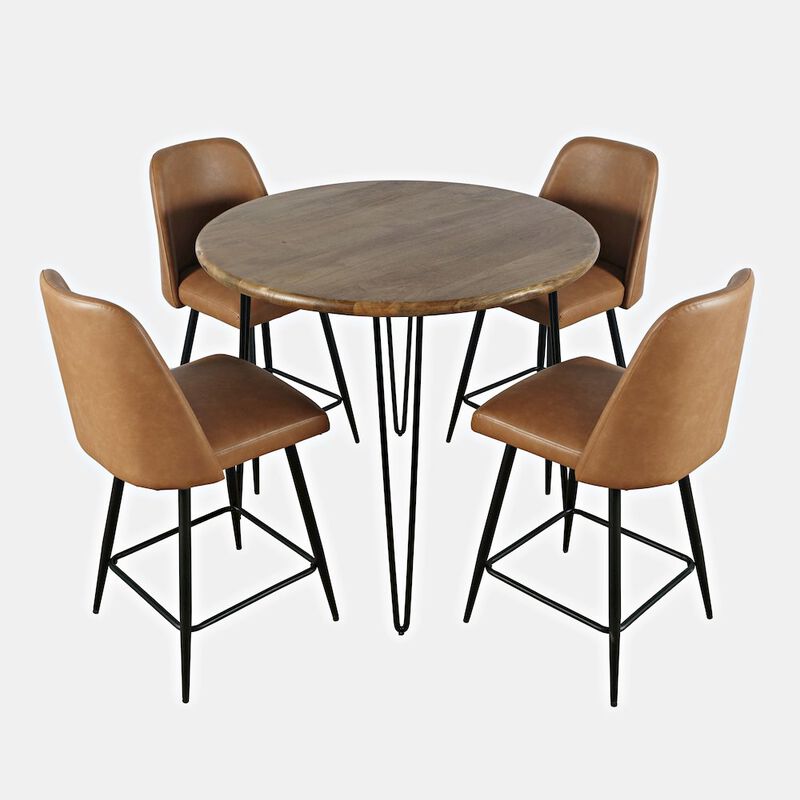 Jofran Five Piece Round Modern  Solid Wood Counter Height Dining Set