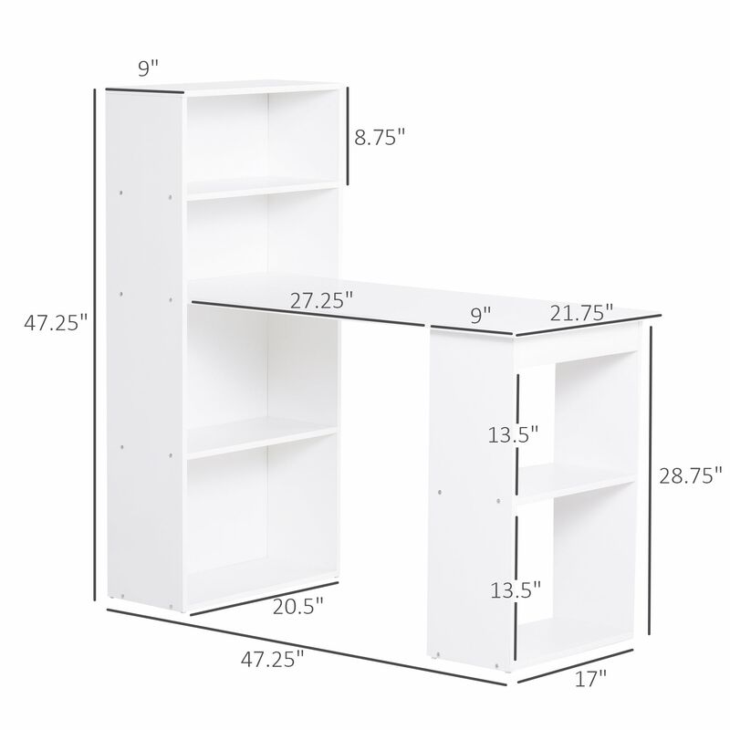 White Multitasking Desk: Modern Computer Workstation with 6-Tier Shelves