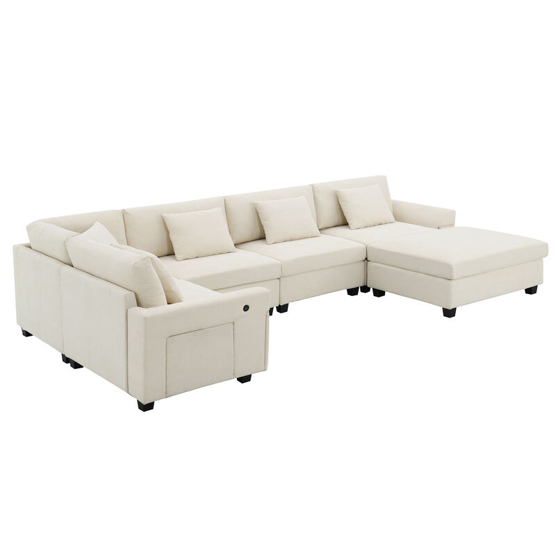 Merax U Shaped Chenille Sectional Sofa with Cup Holders